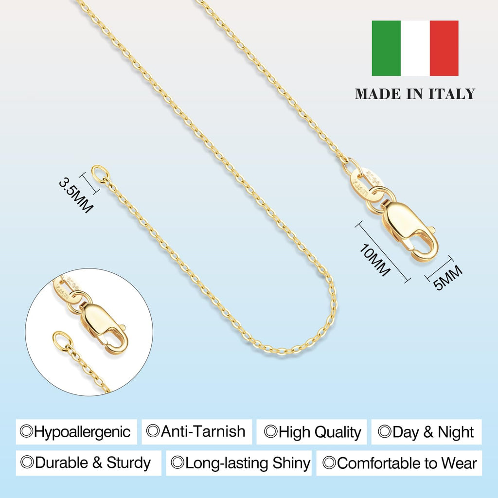 WishChic 18k Gold Plated Chain Necklace for Women, 1.1mm Dainty Cable Chain Gold Chain for Women Sturdy & Non Tarnish Gold Necklace Women, 20 Inches