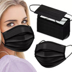 Cozzi Crafts Black Face Masks Disposable 100 Pack 3 Ply Facemask with White Inside, Dust & Allergy Mask, 3 Layer Adult Breathable