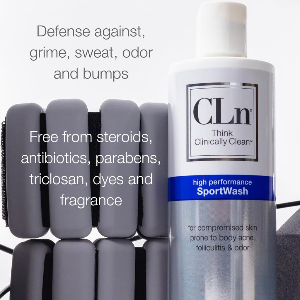 CLn® SportWash – High-Performance Sport Body Wash, For Men & Women Prone to Body Odor, Foot Odor, Ringworm, Folliculitis, & Back Acne, Fragrance-Free & Paraben-Free, 12 fl. oz.