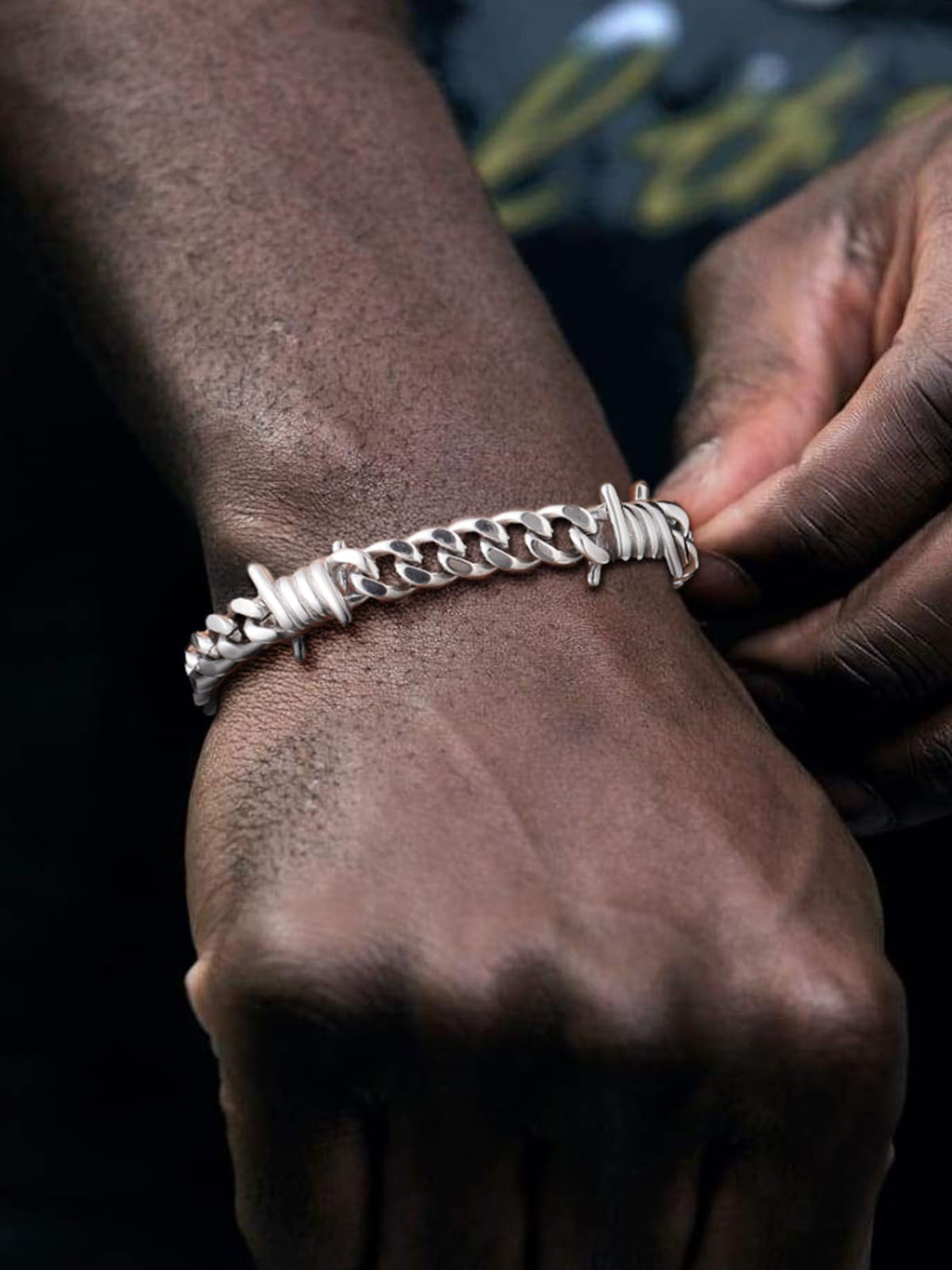 ChainsHouse Barbed Wire Bracelet, Stainless Steel Cuban Link Chain Bracelet for Men Chain Bracelet Hip Hop Rock Jewelry 9MM Width 7.08" Length with 2" Extened Links