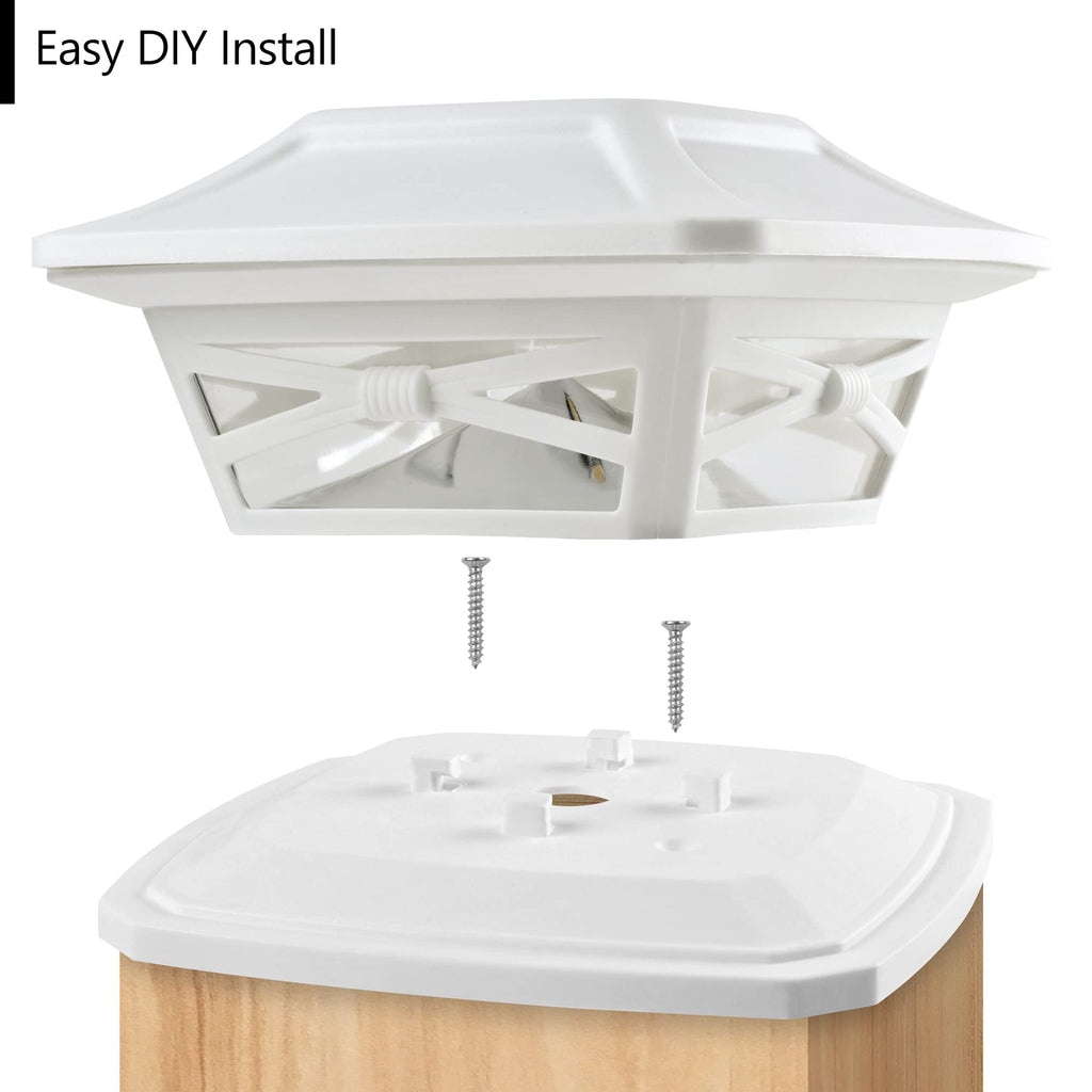 Davinci Lighting Flexfit Solar Outdoor Post Cap Lights - Includes Bases for 4x4 5x5 6x6 Wooden Posts - Bright LED Light - Pearl White (8 Pack)