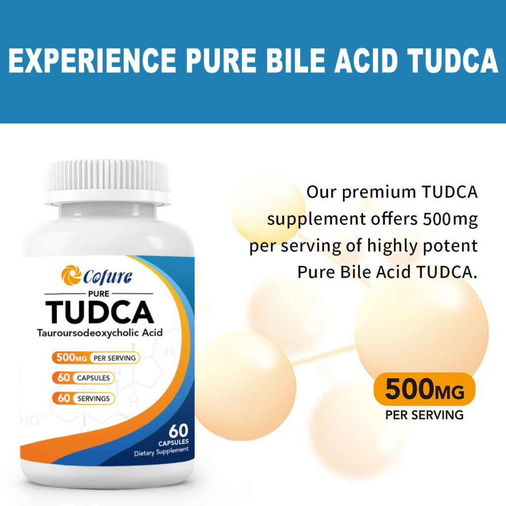 TUDCA 500mg Supplement, Liver and Gallbladder Support, Genuine Purified Bile Salts with Bitter Taste, Vegan, Gluten Free, Non GMO - 60 Capsules