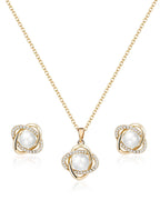 Teppdfann 14K Gold Plated Pearl Jewelry Set for Women - Matching Pearl Necklace and Earring Set with Wrapped Design, June Birthstone Jewelry Set for Gift