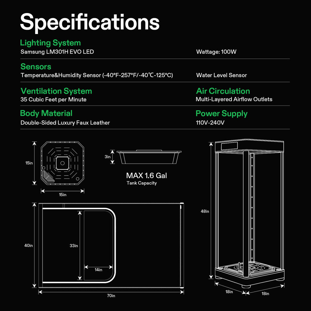 VGrow All-in-One Smart Grow Box, Professional System with Samsung LM301H EVO Grow Light, Advanced Circulation & Ventilation System, Irrigation, Nutrient, Magnetic Window for Indoor Hydroponics