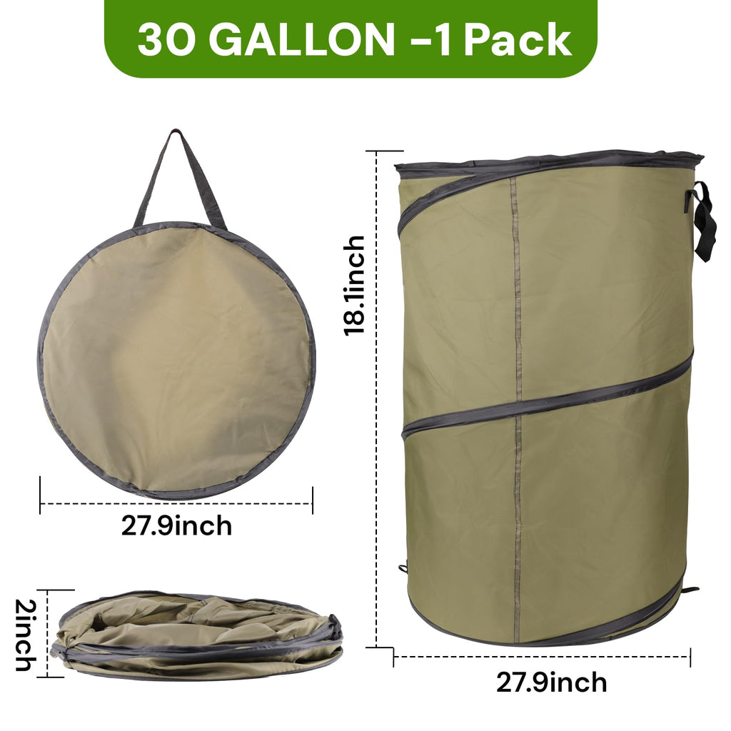 Green1Pack 30 Gallon Collapsible Pop-Up Trash Can | Reusable Garden Waste Bag for Camping, RV, Yard Work, Lawn & Leaf Cleanup, Outdoor Storage Bin