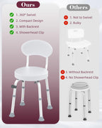 Fvzzin Swivel Shower Chair, 360° Non-Slip Shower Seat with Backrest for Elderly and Disabled, Height Adjustable Rotating Tub Transfer Bench for Seniors Bathroom Inside Shower(White)