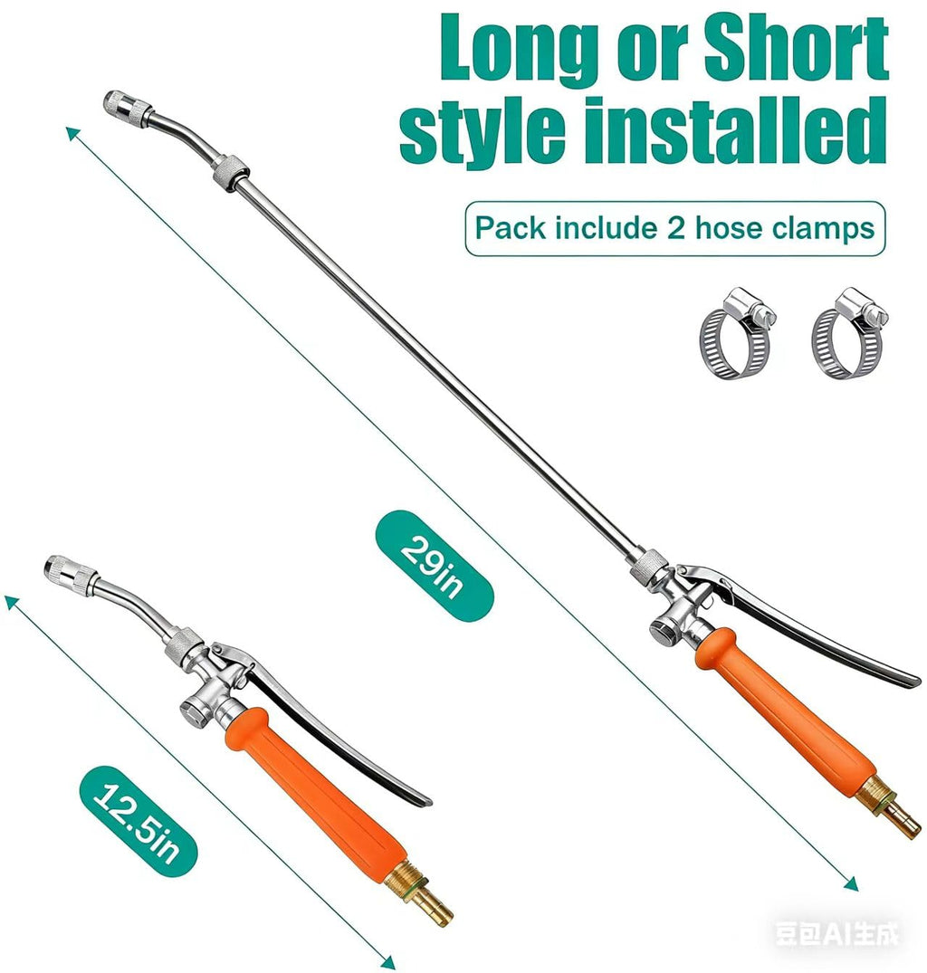 VANPET All Metal Sprayer Wand,1/4" & 3/8" & 1/2" Hose Fittings Sprayer Wand Replacement, Stainless Steel Sprayer Wand with Shut off Valve & 2 Hose Clamps (29 Inches Sprayer Wand)