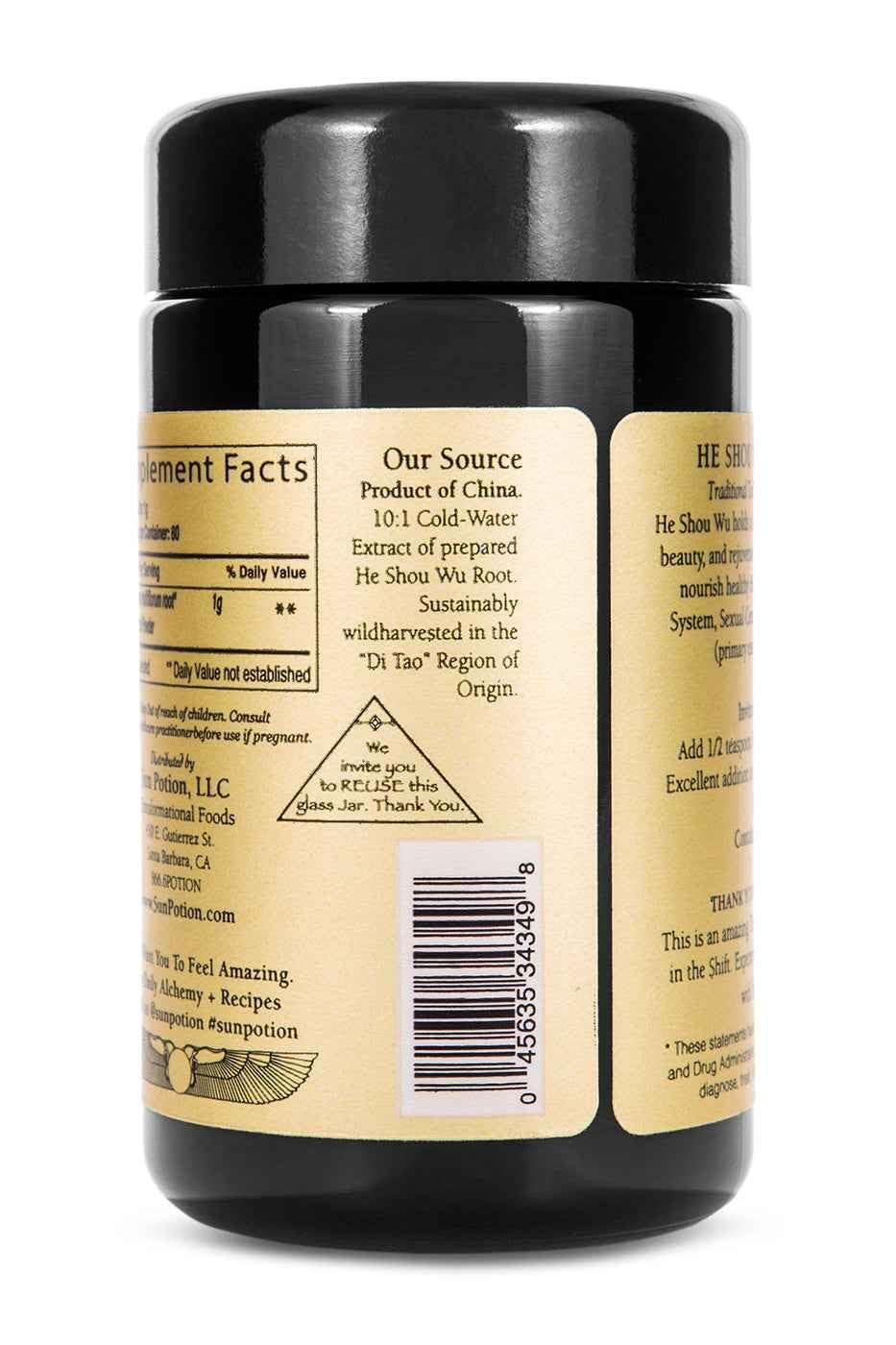Sun Potion He Shou Wu Powder 10:1 Extract 200g – Fo-Ti Root (Polygonum Multiflorum) | Longevity & Rejuvenation Tonic | Jing Herbal Support | Traditional Chinese Botanical | Di Tao Sourced