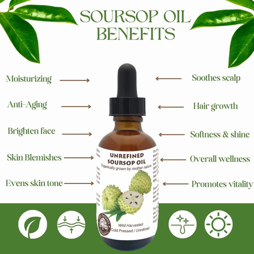 Virgin Soursop Oil (Anona Muricata, Graviola, Guanabana) – 100% Pure, Organic, Cold-Pressed, Unrefined – 2oz - 60ml – Natural Facial Oil & Moisturizer for Dry, Damaged, or Sensitive Skin