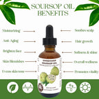 Virgin Soursop Oil (Anona Muricata, Graviola, Guanabana) – 100% Pure, Organic, Cold-Pressed, Unrefined – 2oz - 60ml – Natural Facial Oil & Moisturizer for Dry, Damaged, or Sensitive Skin