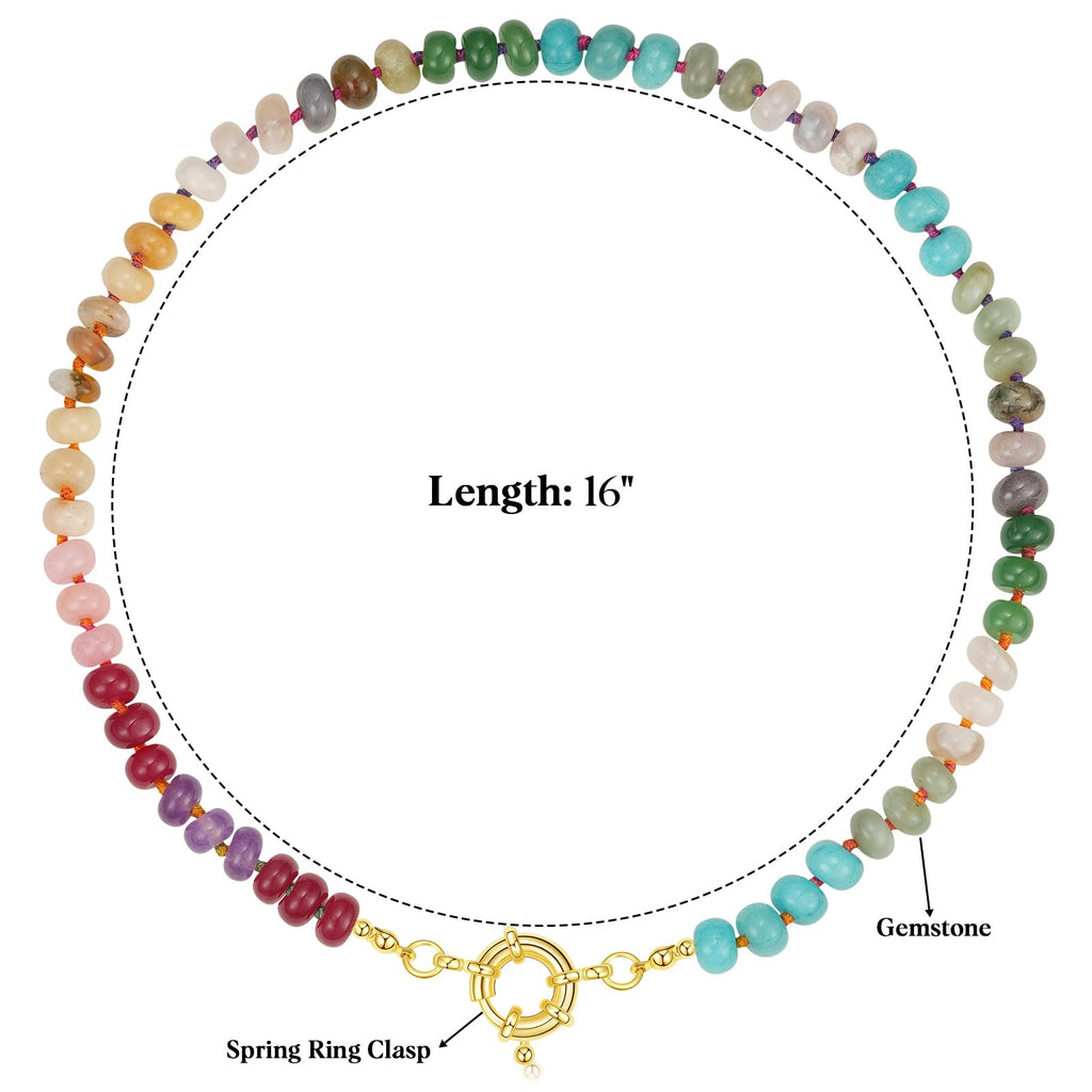 KissYan Beaded Gemstone Necklace for Women, Colorful Boho Bead Choker Natural Stone Surfer Beach Necklaces 14K Gold Plated Summer Handmade Jewelry(B08)