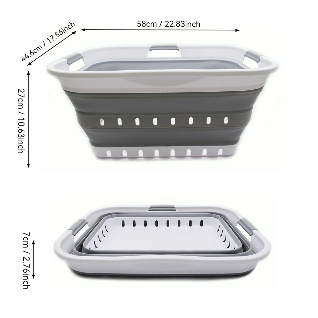 SAMMART 42L (11 gallon) Collapsible Plastic Laundry Basket - Foldable Pop Up Storage Container/Organizer - Space Saving Hamper/Basket (1, White/Grey)