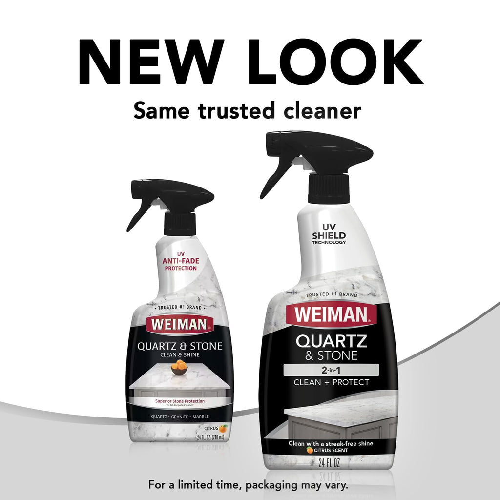 Weiman Quartz Countertop Cleaner and Polish - Clean and Shine Your Countertops Islands and Stone Surfaces with UV Protection, 24 Ounce with MicroFiber Towel, 2 Pack