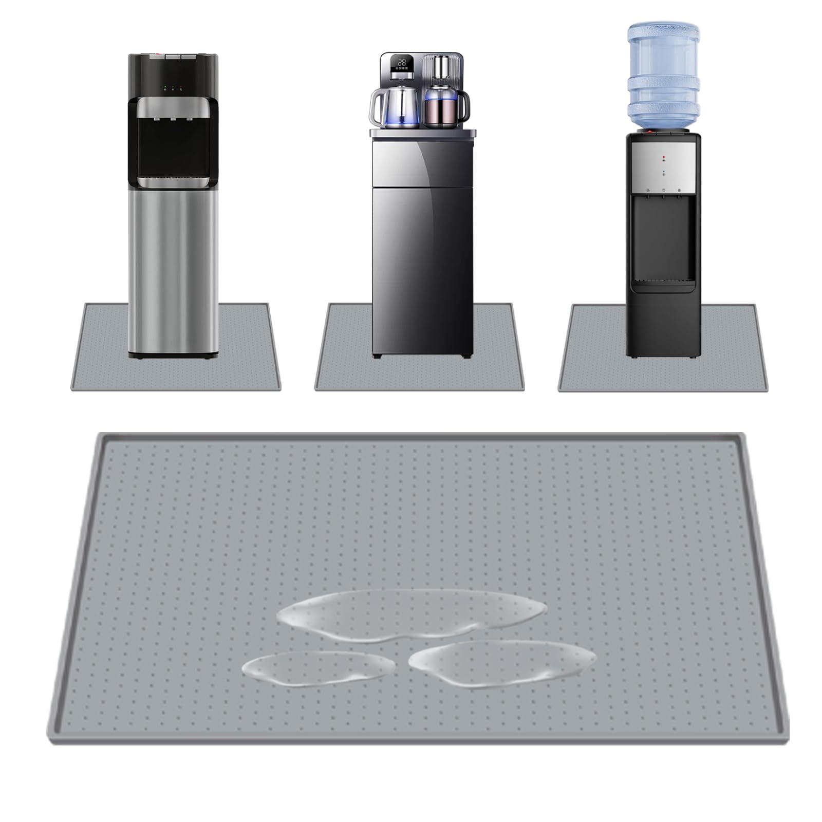 Water Dispenser Mat for Floor with Lip, 24'' x 16'', Grey