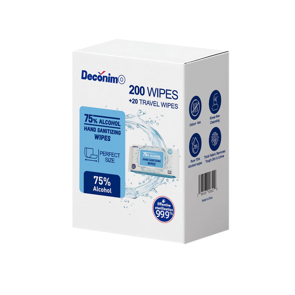 Advanced Large 75% Alcohol Hand Sanitizing Wipes, 4 Packs of 50 (200 count +20 travel wipes) - (Each Wipe Size 6" x 8")