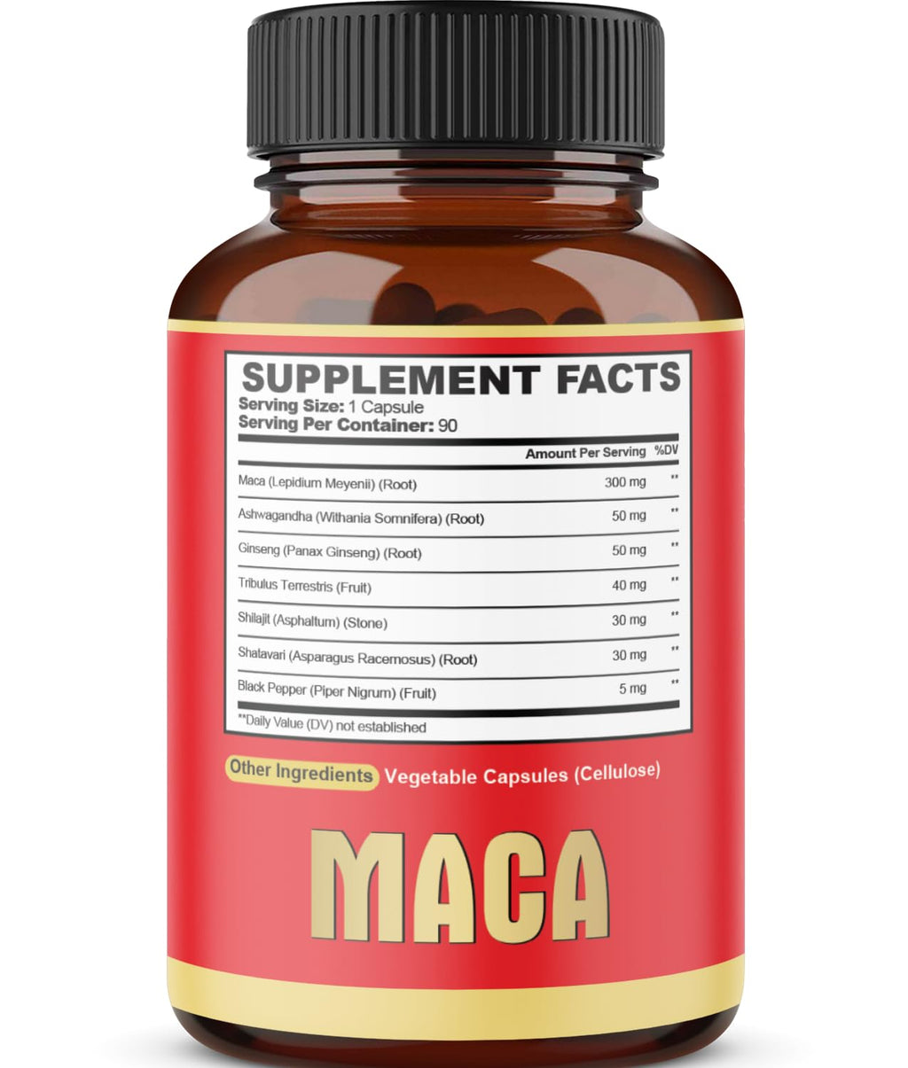 Maca Root Capsules - Supports Natural Health - Energy - Performance & Mood Supplement - Enhanced Blood Flow 3-Month Supply