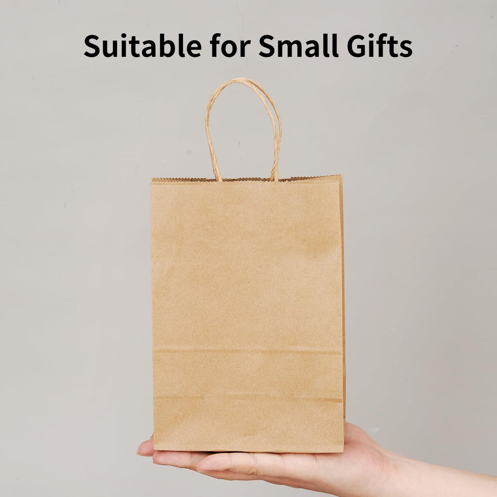 RACETOP Small Brown Kraft Paper Bags 100 Pack 5.8x3.2x8.25 in with Handles