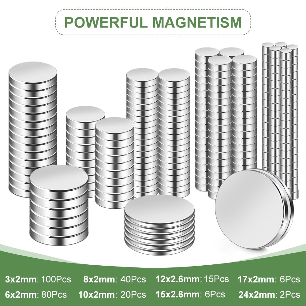 rhinocats Small Strong Magnets, 269Pcs Mini Round Refrigerator Magnets for 3D Printings, Office, Hobbies, Crafts and Science