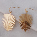 Gold Tone Leaf Earrings for Women - Bohemian Tropical Dangles, Palm Drops