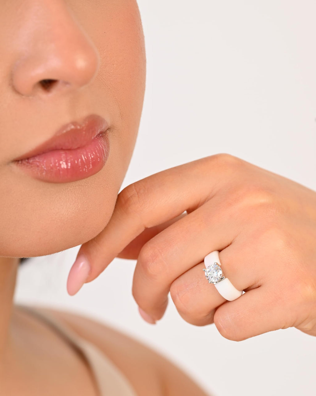Rinfit Silicone Ring with Stone, Round Cut CZ - Pack: A, Wht/Sil, Size 7