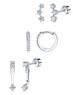Moissanite 925 Sterling Silver Flatback Stud Jacket Earring Stacks 3 Pairs