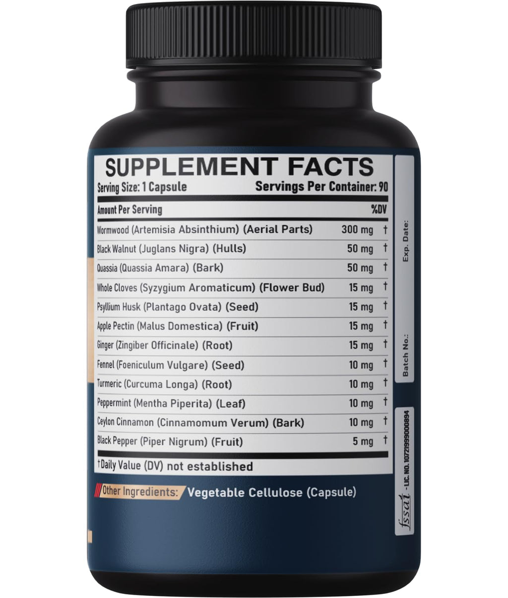DEDICAD 12in1 Wormwood Black Walnut Clove Capsules - Immune, and Mood Support - 3 Month Supply - 90 Vegan Capsules