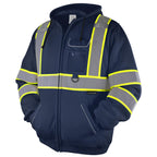 TICONN High Visibility Safety Sweatshirt Hoodie, Reflective Hi-Vis ANSI Class 3 Fleece Zippered Hooded Jacket for men and women (Navy, 3XL)