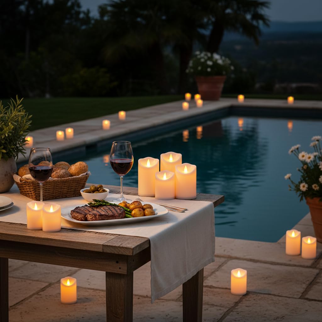 Flameless Candles 4" 5" 6" Outdoor Indoor Pillars Battery Operated Flickering Candles Include 8-Key Remote Timer 400+ Hours by 2 AA Batteries (White Candle - Warm light, 3"D x 4"|5"|6" H - 24 Pack)
