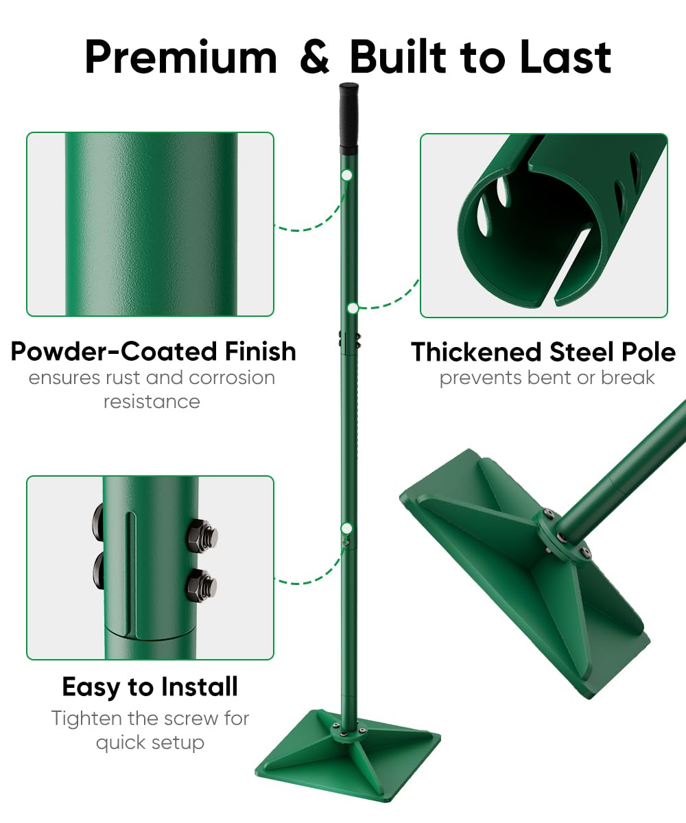 Tigerden Heavy Duty Steel Hand Tamper, 8"x8" Soil Plate Compactor with 44" Adjustable Handle & Rubber Grip, Anti-Loose Ladscaping Tools for Ground, Gravel, Dirt, Sand, Asphalt, Pavers, Blacktop, Green