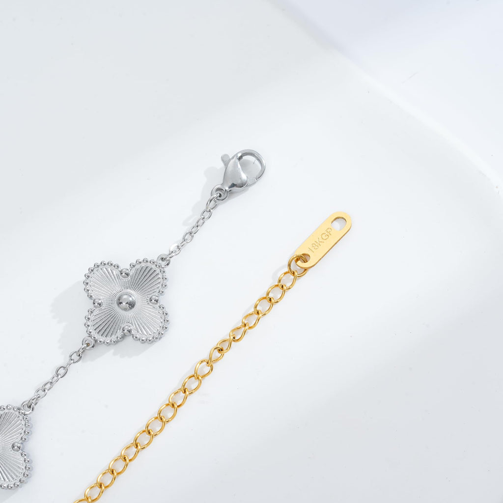 Acicihenn Waterproof Four-Leaf Clover Bracelet, Adjustable Link Double Sided Jewelry, Lovely Fashion Jewelry Gift for Women Gold Bracelet + Silver Bracelet