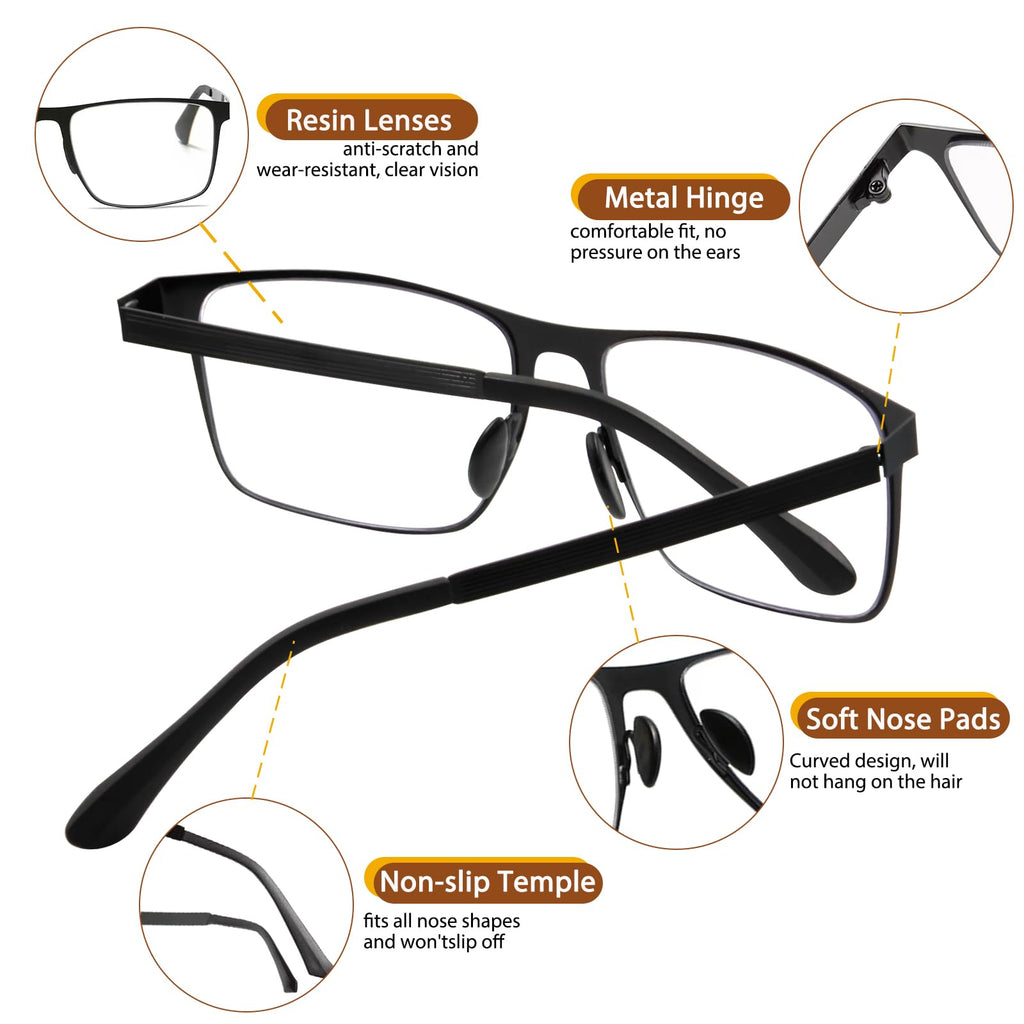 UXAOSVME Progressive Multifocus Reading Glasses Anti Blue Light Photochromic/Bifocal Reading Glasses for men UV Protection (Multifocal-Black, 2.5, x)