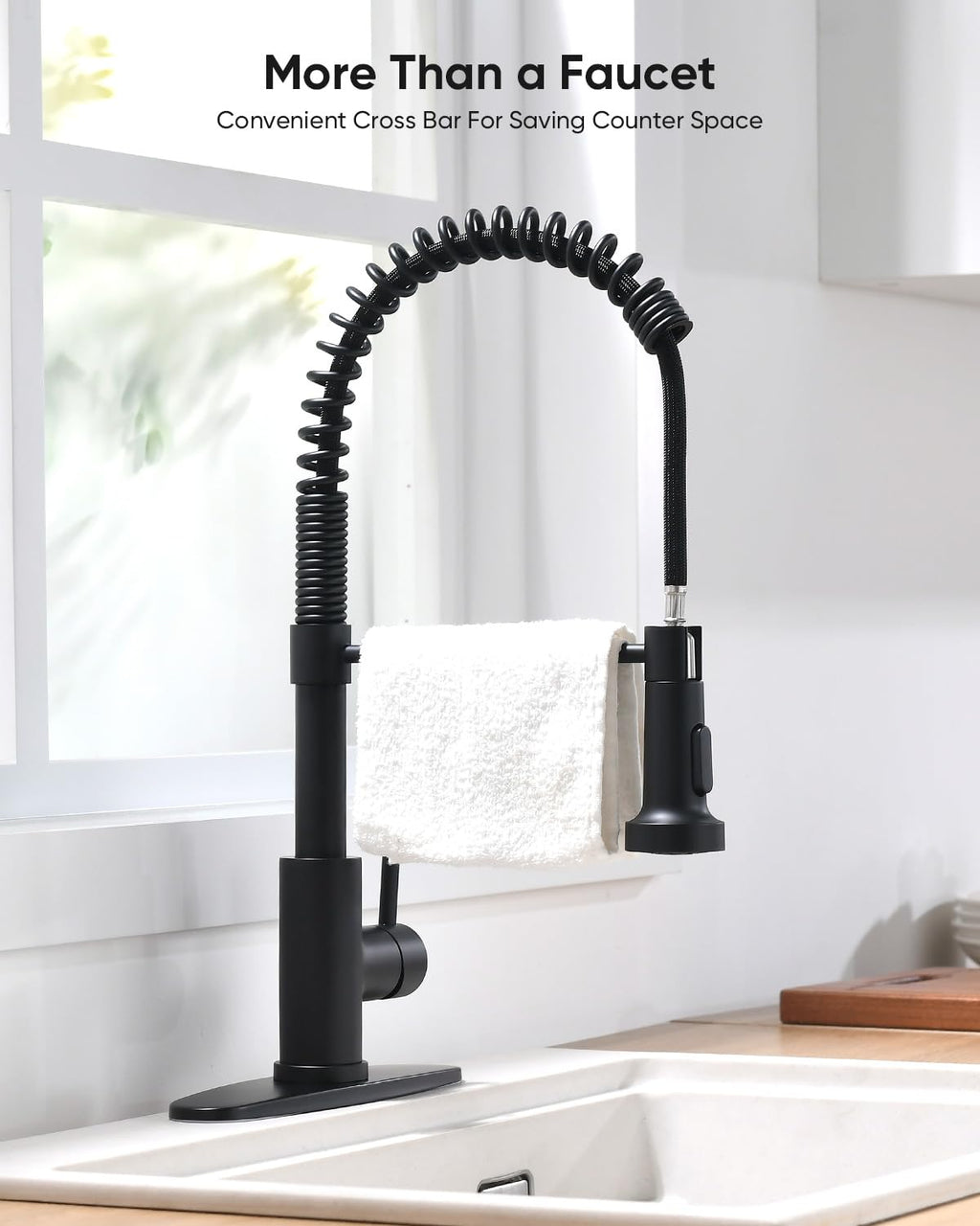 OWOFAN Black Kitchen Faucet with Pull Down Sprayer Stainless Steel Commercial Single Handle Classic Spring Pull Out Kitchen Sink Faucet for Pot Filler Farmhouse Camper Bar Laundry Room 866080R