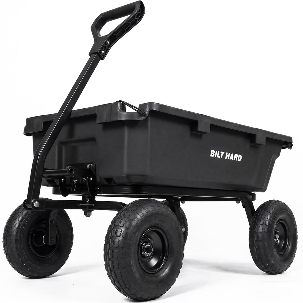BILT HARD 900 lbs Poly Garden Dump Cart, 5 Cu.Ft Wheelbarrow Cart with 10" All Terrain Wheels & Quick-Release System, Heavy Duty Utility Wagon for Yard, Farm & Garden