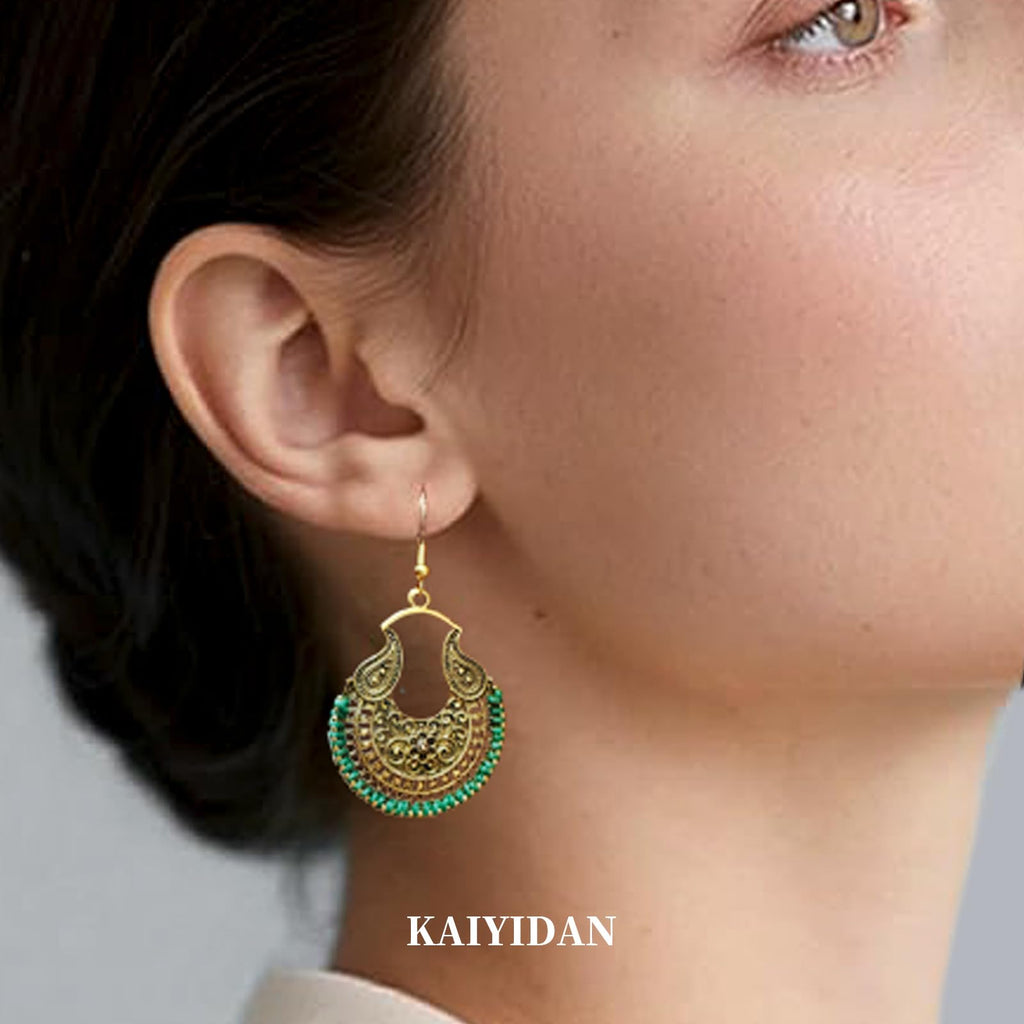 Boho Vintage Rope Handwoven Teardrop Dangle Earrings for Women Dangling,Handmade Bronze Carving Green Braided Handcrafted Drop Summer Ethnic Thread Filigree Statement Earings, Indian Long Earrings,fashion Accessories Dainty Jewelry Gifts.