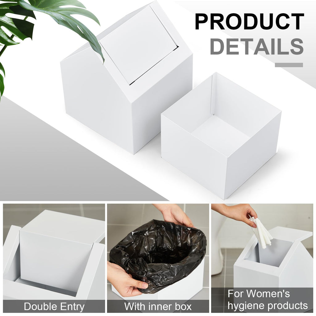 Kritkin 1 Pack Double Entry Sanitary Napkin Receptacle Swing Top, White