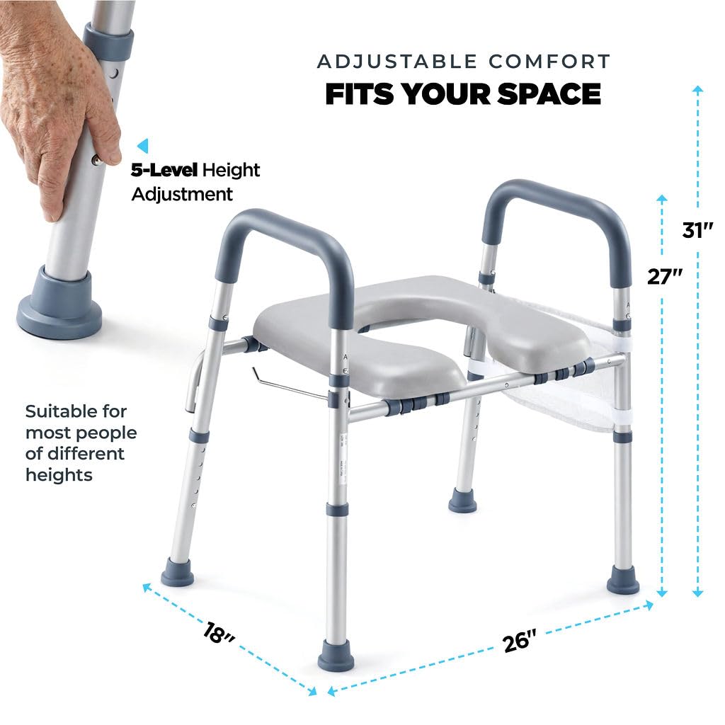 Toilet Seat Risers for Seniors Bedside Commode for Elderly Width and Height Adjustable Raised Toilet Seat with Handles for Elderly Handicap, Elevated, Pregnant, Fit Any Toilet Heavy Duty Up to 400lbs