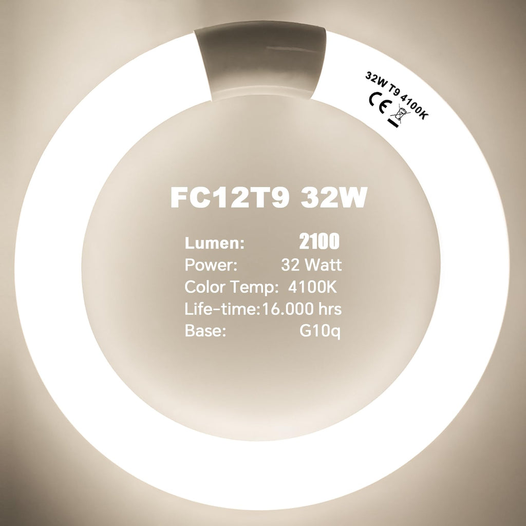 Celiwace FC8T9/CW 22W and FC12T9/CW 32W Cool White Set, 8 inch T9 22 Watts Circular Light Bulbs, 12 inch 32 Watts Circline Fluorescent Bulb Round Ring Bulb CRI 80, G10q Prong