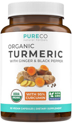 Organic Turmeric Ginger Black Pepper Supplement - High Potency Organic Turmeric Curcumin Capsules with Ginger & Black Pepper for Enhanced Benefits and Absorption - Vegan & Non-GMO (1 Month Supply)