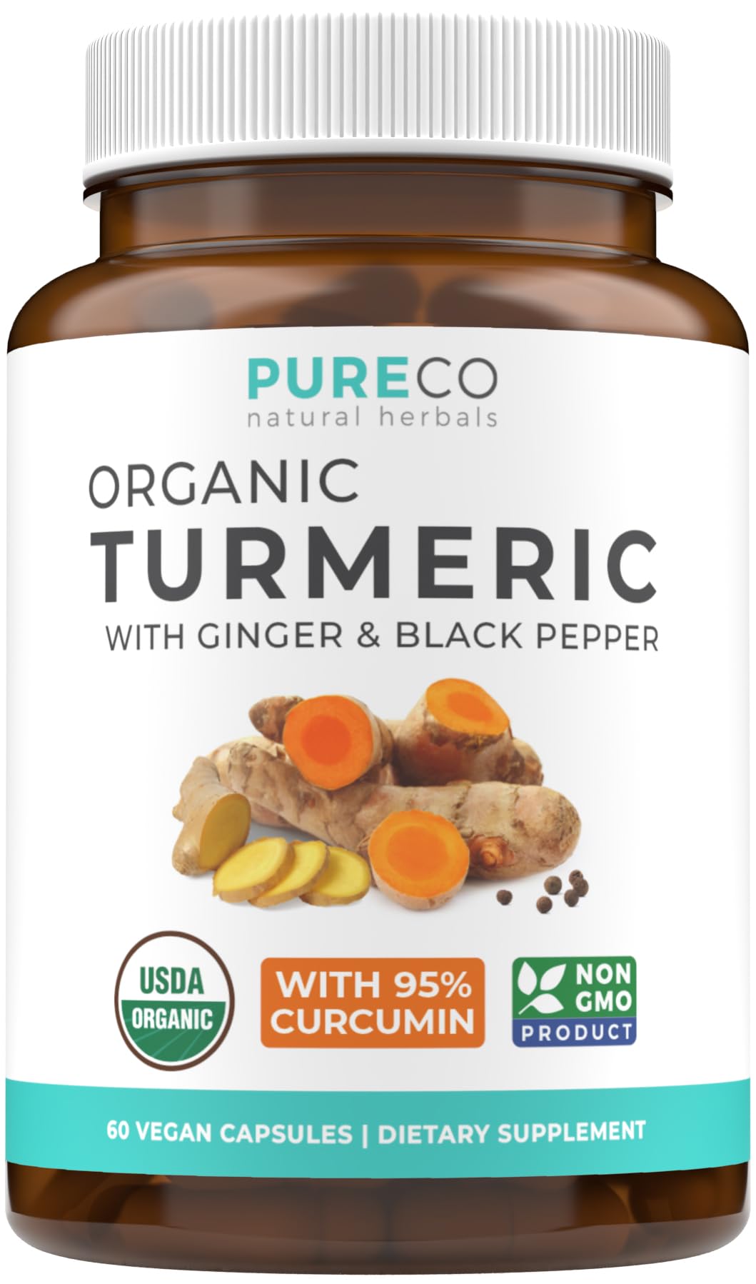 Organic Turmeric Ginger Black Pepper Supplement - High Potency Organic Turmeric Curcumin Capsules with Ginger & Black Pepper for Enhanced Benefits and Absorption - Vegan & Non-GMO (1 Month Supply)