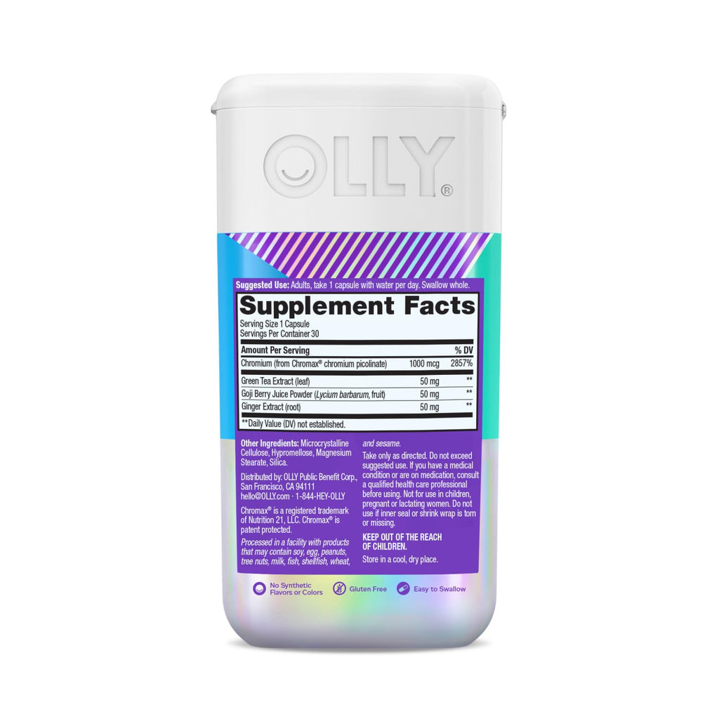 OLLY Combat Cravings, Metabolism & Energy Support Supplement,1000 mcg Chromium, Green Tea, Goji Berry, Ginger - 30 Count (Pack of 2)