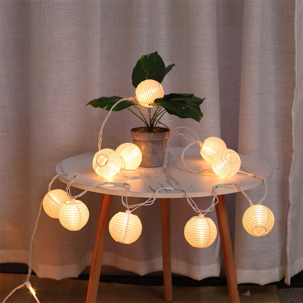 TIGOMOOV 10 White Nylon Lantern String Lights-120V Plug in 9.83FT White Wire, Waterproof Indoor Outdoor Hanging Lantern Lights for Patio, Garden, Bedroom, Wedding, Party and Christmas Holiday Decor