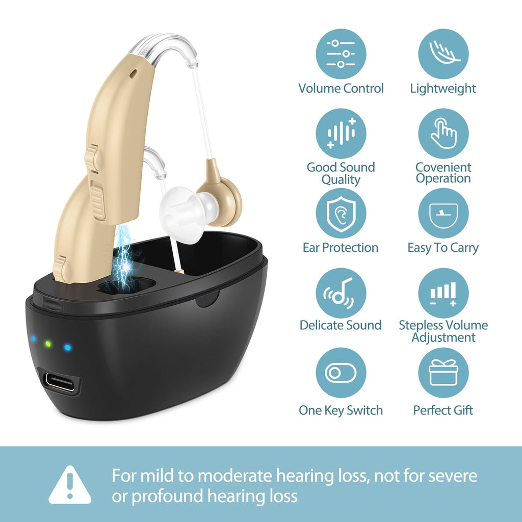 Hearing Aids, Hearing Aids For Seniors with Noise Reduction Function and Volume Control, Hearing Aids Rechargeable,Apply To Hearing Devices For Seniors and Adults,Black