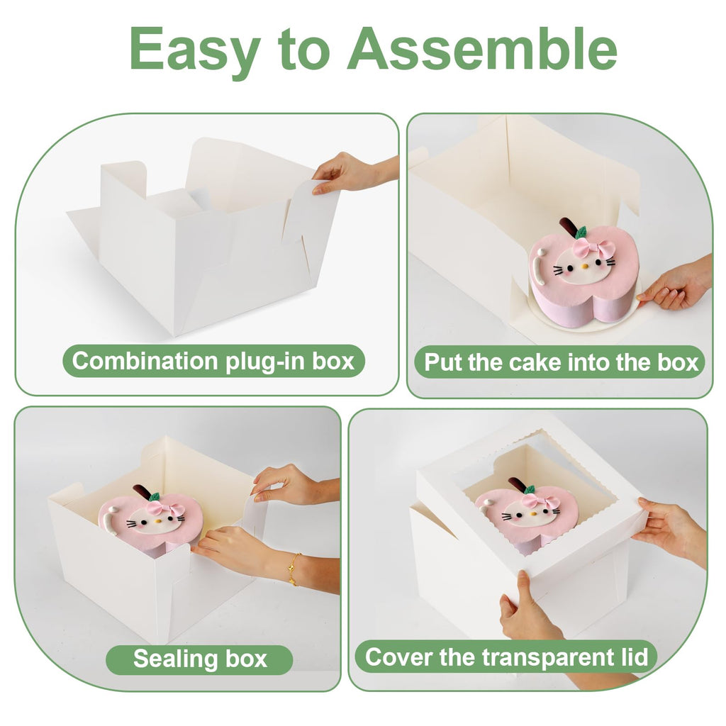 LNDIEHS 6 Pack Cake Boxes with Window, 12x12x8 Inches, for Wedding Birthday