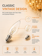 MEQIQTEK E12 60 Watt Incandescent Candle Light Bulbs, Chandelier Light Bulbs for Ceiling Fan, Vanity, Outdoor - Warm White 2500K, 600 Lumen Dimmable B10 Clear Candelabra Base Bulbs (12 Pack)
