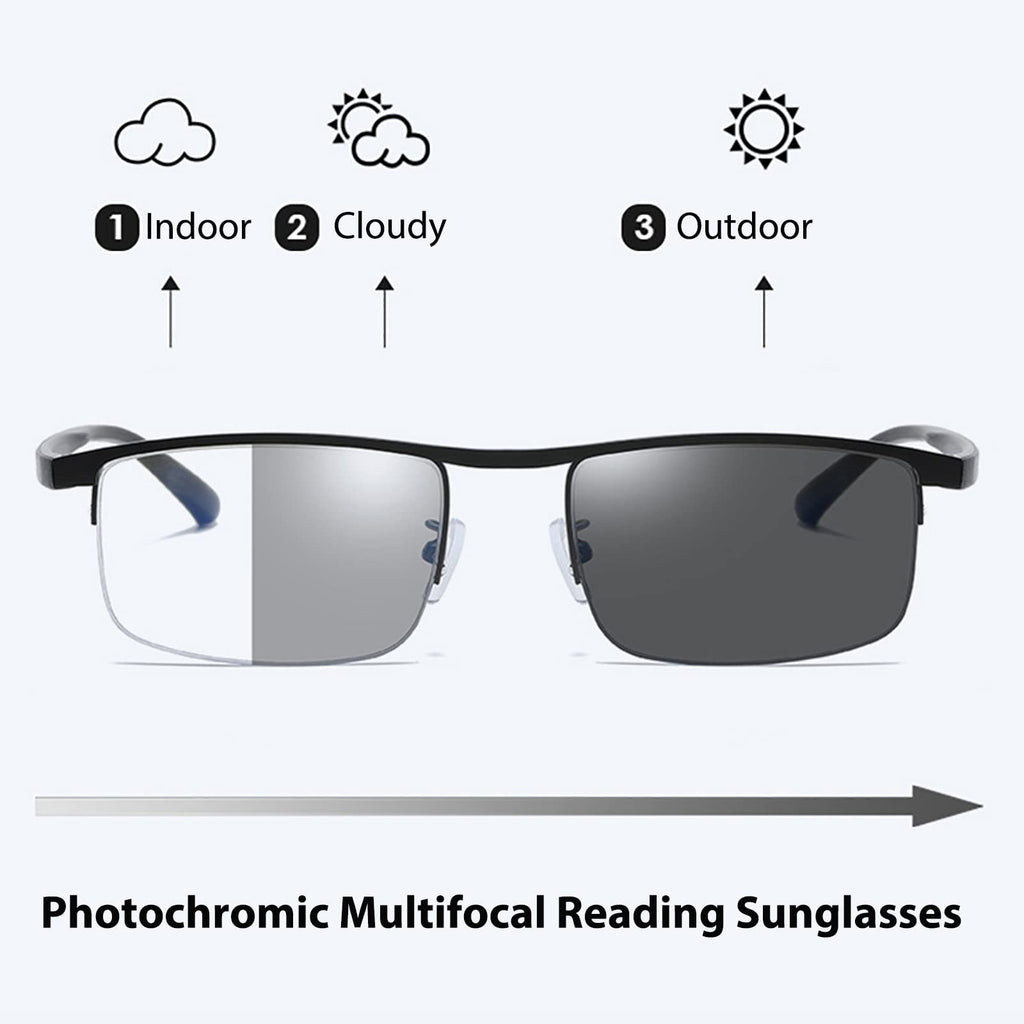 KISSOUL Photochromic Progressive Multifocus Reading Glasses Anti-blue Light Transition Multifocal Readers Clear Sunglasses