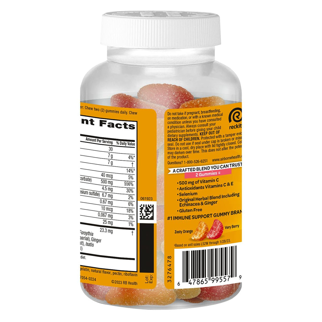 Airborne Kids 500mg Vitamin C Gummies, Kids Immune Support Zinc Gummies with Powerful Antioxidants VIT C & E - 63 Gummies, Assorted Fruit Flavor (Pack of 4)