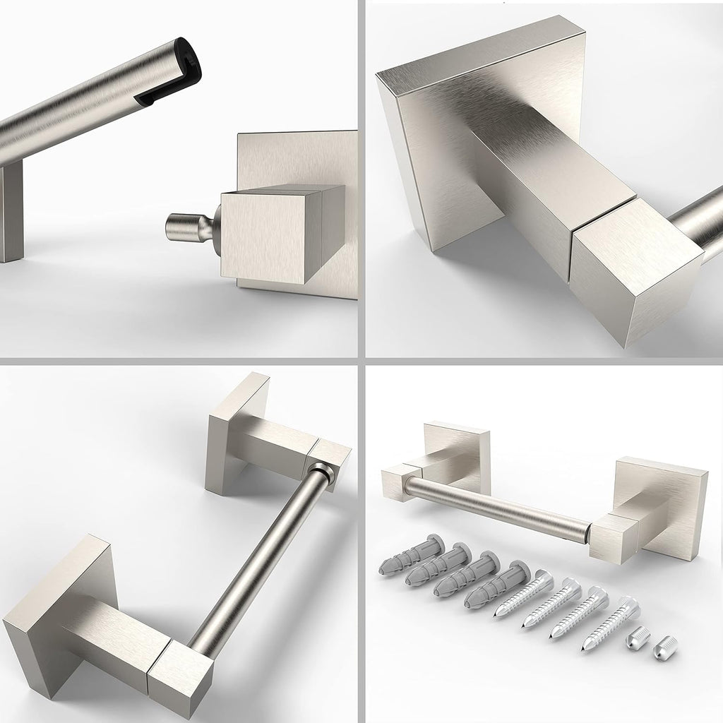 Ruacq Toilet Paper Holder Brushed Nickel 2 Pack Double Post Pivoting Square Tissue Holders Roll Holder Hangers Toilet Paper Stand Stainless Steel and Zinc Alloy Modern Wall Mounted