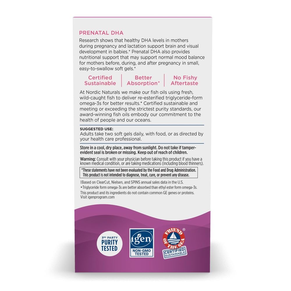 Nordic Naturals Prenatal DHA, Unflavored - 90 Soft Gels - 830 mg Omega-3 + 400 IU Vitamin D3 - Supports Brain Development in Babies During Pregnancy & Lactation - Non-GMO - 45 Servings