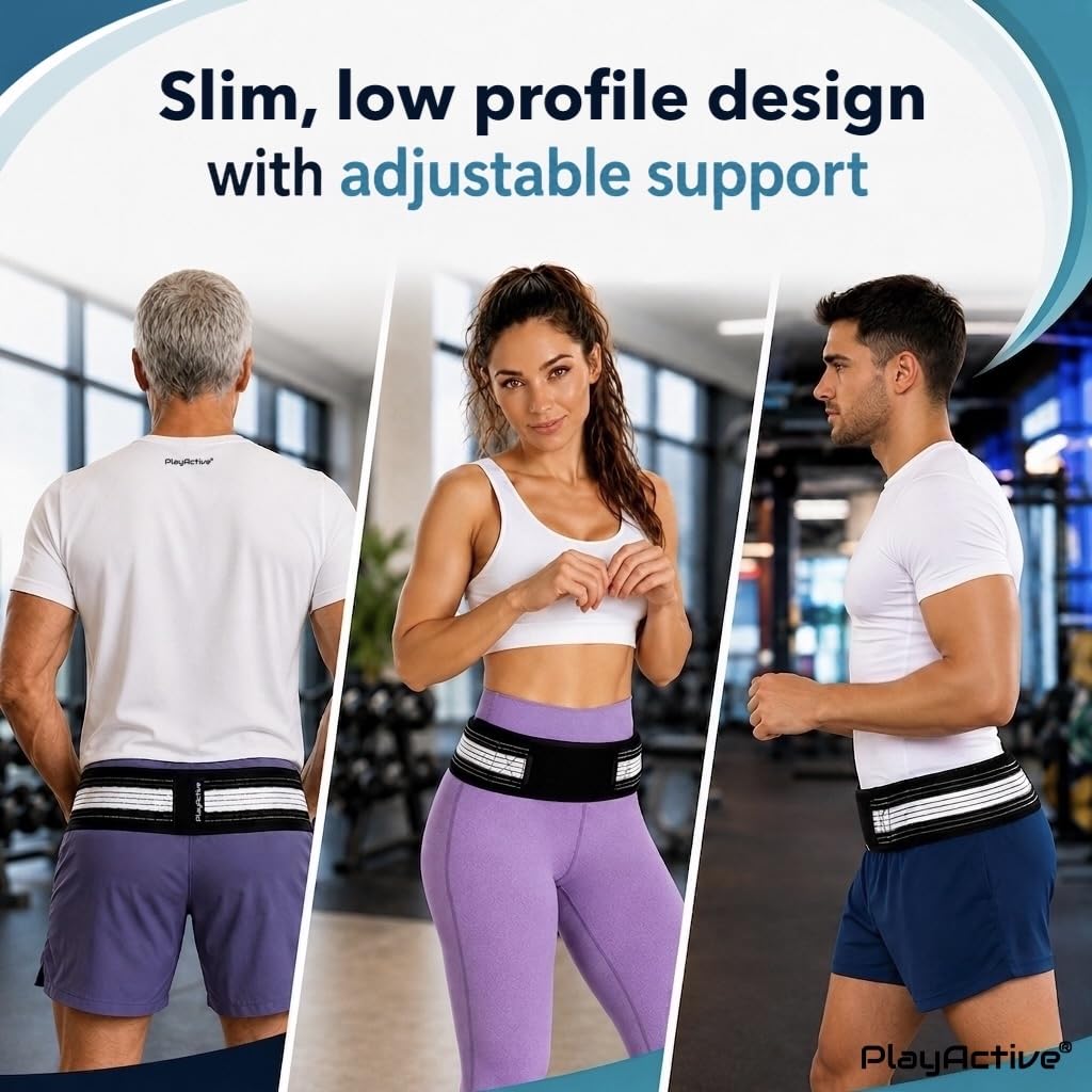 PlayActive Sacroiliac SI Joint Hip Belt - Sciatica Belt and Lower Back Support Brace for Women and Men - Hip Braces for Hip Pain - Pelvic Support Belt, Trochanter Belt for Pain Relief (XL-XXL/Black)