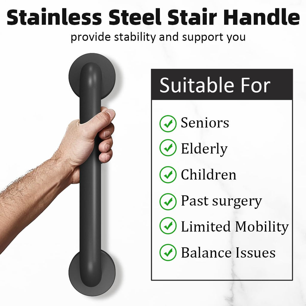 Metal Industrial Stairs Grab Bars Wall Mounted Handrail Staircase Steps Safety Bar Indoor Exterior Outdoor Deck Hand Rail Matte Black Frame Pipe Handle for Elderly (24 Inch 1 Pack)